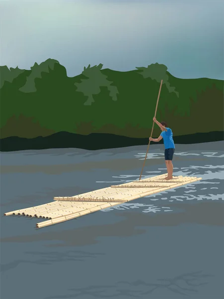 Bambus Rafting Ilustracji Graficzny Wektor — Wektor stockowy