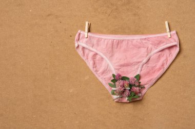 Bej arka planda çiçekli kadın iç çamaşırı feminist blog için içerik, kadın sağlığı hakkında poster