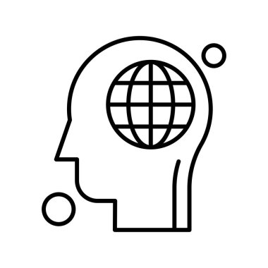 İnsan kafası illüstrasyonunda vektör dünyası simgesi
