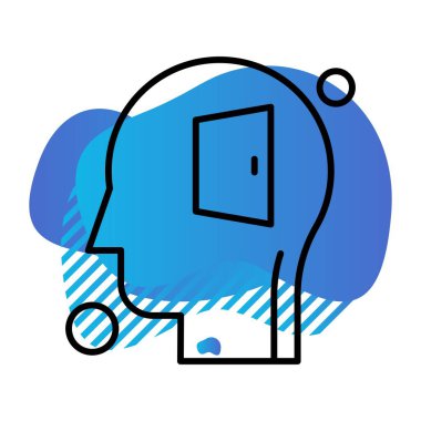 vektör insan başı ve kapı simgesi illüstrasyonu