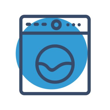 Beyaz arkaplanda siyah renkli çamaşır makinesi simgesi var. ev aletleri sembolü vektör illüstrasyonu.