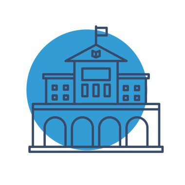 Beyaz arkaplanda izole edilmiş düz biçimli bina simgesi. okul sembolü illüstrasyonu.