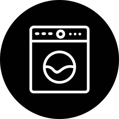 Beyaz arkaplanda siyah renkli çamaşır makinesi simgesi var. ev aletleri vektör vektör sembolü web sitesi.