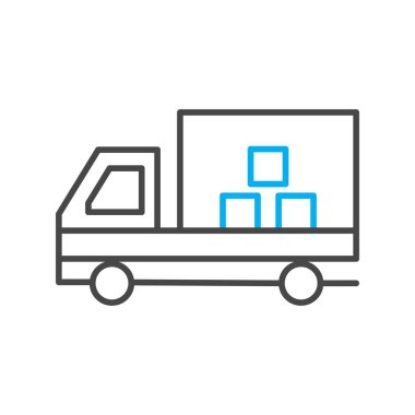 Web, mobil ve bilgi grafikleri için kamyon hattı simgesi. Açık mavi arkaplanda beyaz, ince gri bir sembol