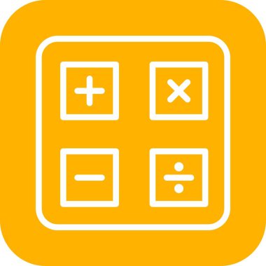 Hesap makinesi çizgi simgeleri sarı arkaplanda izole edildi. vektör illüstrasyonu