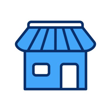 Beyaz arka planda izole edilmiş düz stil bir dükkan simgesi. süpermarket sembolü vektör illüstrasyonu