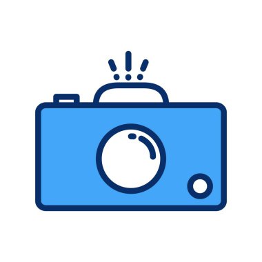 Kamera simgesi. Web için resimli film vektör simgelerinin düz çizimi