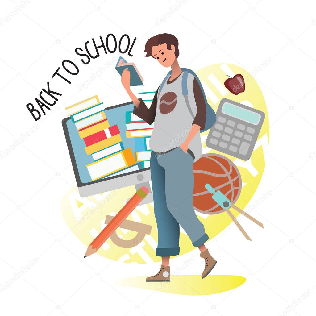 vector of boy get ready to back to school. suitable for webpage, book, etc