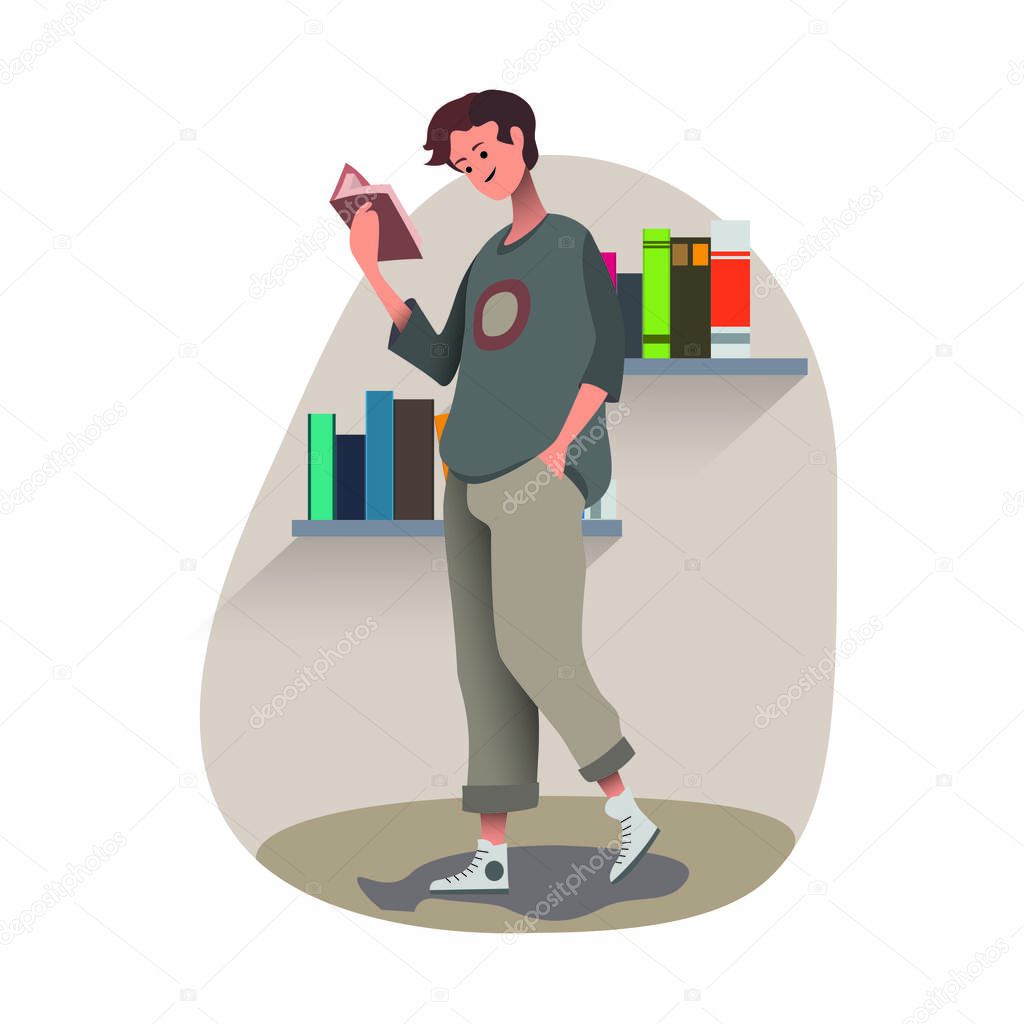 boy read book. its back to school time. vector and illustration.