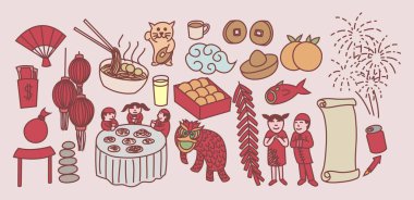Happy Chinese New Year Doodle Set vector Happy Chinese New Year Doodle Set vector