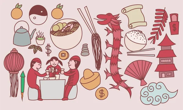 Şirin mutlu çene yeni yıl doodle seti