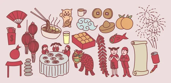 Mutlu Çin yeni yılı Doodle Set 