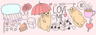 Şirin Sevgililer günü kedi doodles, afiş, şirin, ayarlama