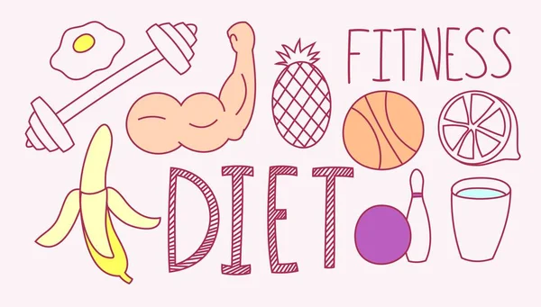 Fitness Dessiné Main Alimentation — Image vectorielle