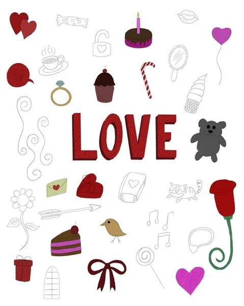 Alfabeto Amor Doodle Vector Arte — Vector de stock