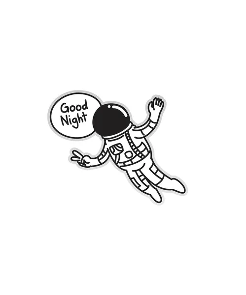 Astronaut Good Night Sticker Card Shirt Cartoon — Stok Vektör