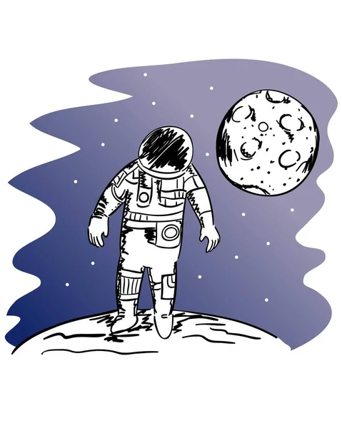 Astronauta Dibujo Mano Dibujo Vectorial Arte — Vector de stock