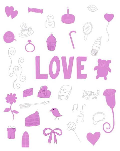 Alphabet Love Art Vectoriel Doodle — Image vectorielle