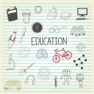 Eğitim seti, okula geri doodle