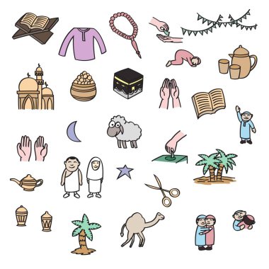 Eid al Kurban Bayramı doodle, çizim, şirin