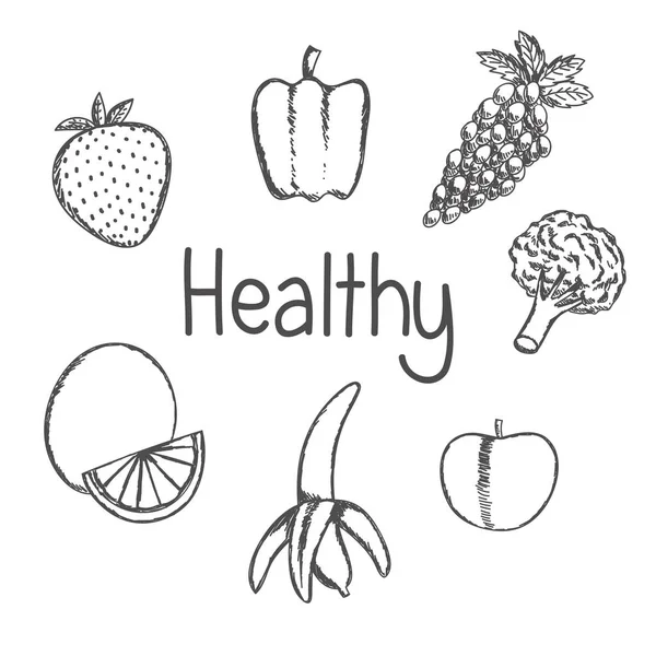 Doodle Healthy Food Black White — Stock Vector