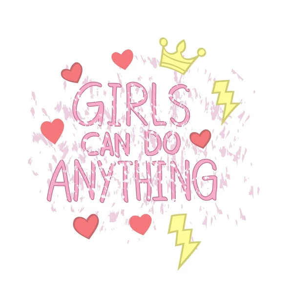 Girls Can Anything Shirt Design Drawing Print Badges Appeal — Stock Vector