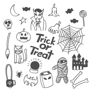 Cadılar Bayramı hüner ya da muamele etmek doodle, siyah ve beyaz