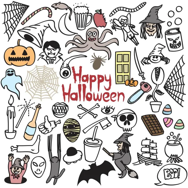 Halloween Doodle Dessin Fond Blanc — Image vectorielle