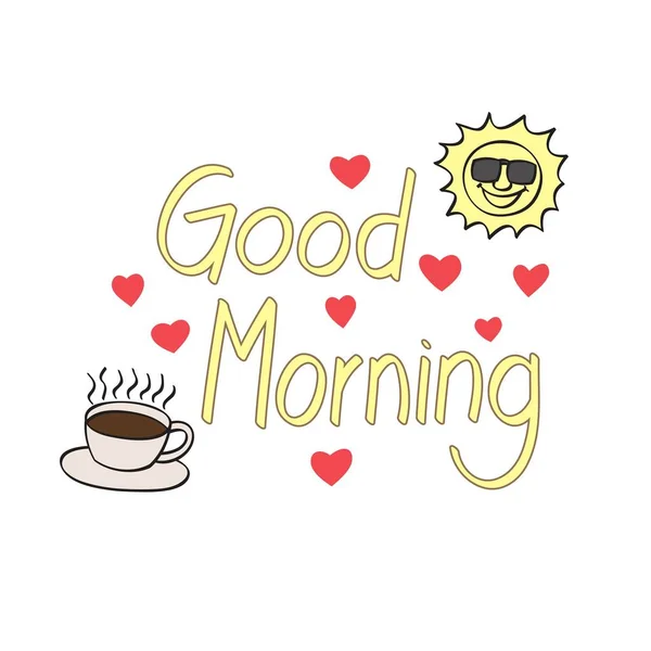 Good Morning Doodle Sun Loves Coffee — Stock Vector