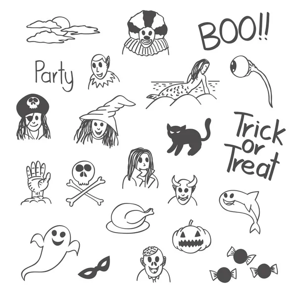 Halloween Trick Oder Doodle Schwarz Und Weiß — Stockvektor