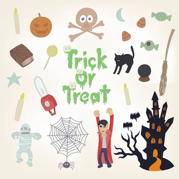 Halloween Trick Lub Leczenia Doodle — Wektor stockowy