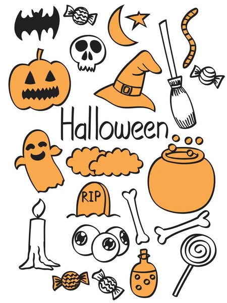 Halloween Disegnato Mano Scarabocchio Set Idee — Vettoriale Stock