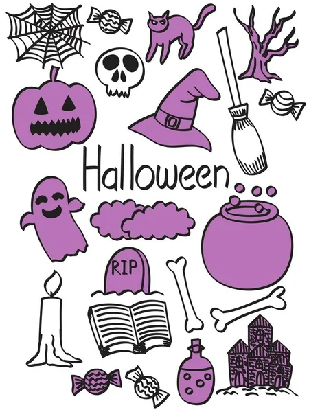 Halloween Disegnato Mano Scarabocchio Set Idee — Vettoriale Stock