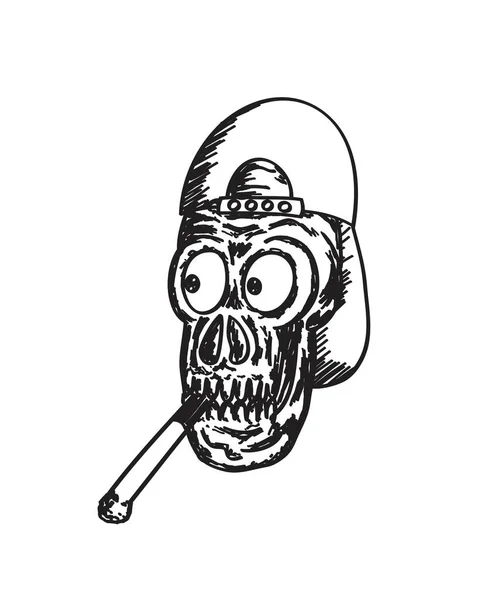 Hip Hop Skull Smoking Gangster Face Detail Art Cap Shirt — Archivo Imágenes Vectoriales