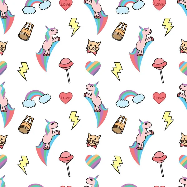 Naadloze Schattig Vrouwelijk Unicorn Met Regenboogeffect Liefde — Stockvector