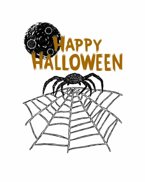 Happy Halloween Spider Hand Drawn Vector Art — Wektor stockowy