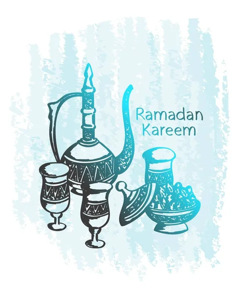 Illustrazione Vettoriale Del Ramadan Kareem Iftar Disegnato Mano — Vettoriale Stock