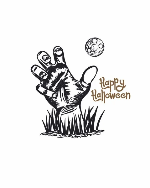 Halloween Mano Con Detalle Luna Arte Vectorial Dibujado Mano — Archivo Imágenes Vectoriales