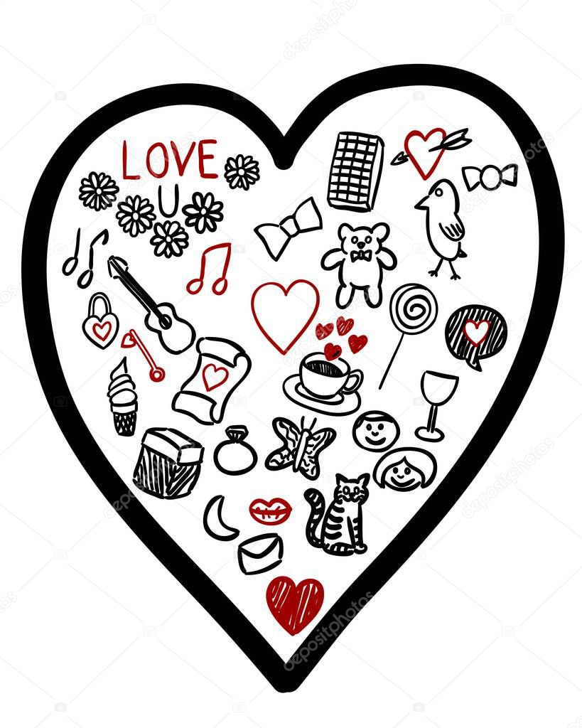Red,black and white valentine doodle vector art