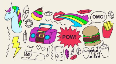 Set 90's doodles, t shirt tasarımı 