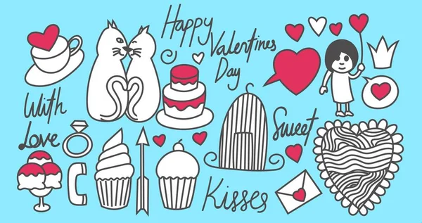 Feliz Día San Valentín Garabatos Colección Dibujo Romántico — Vector de stock