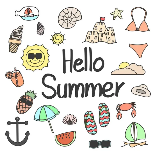 Hola Juego Garabatos Verano — Vector de stock