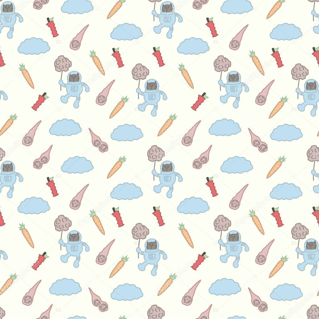 Cute cat astronaut seamless pattern