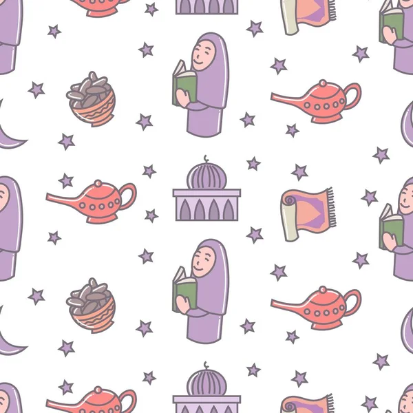 Müslüman kız karikatür seti