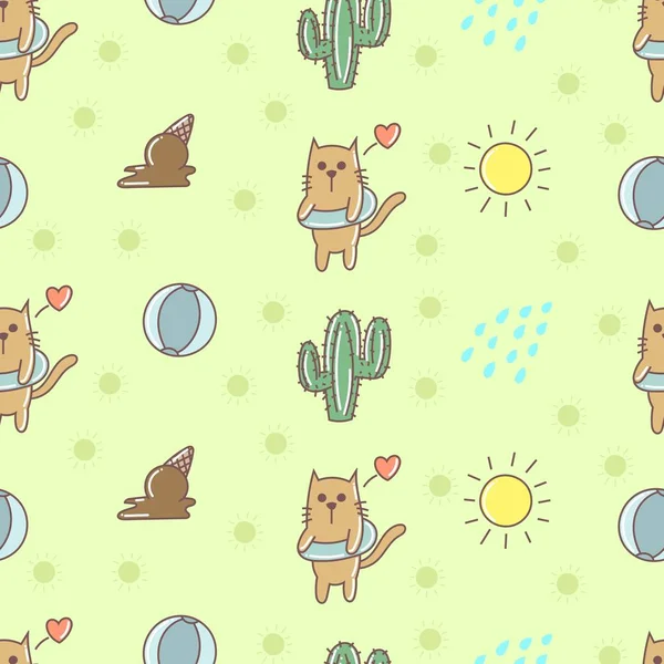 Cat summer seamless pattern