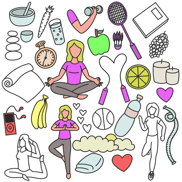 Yoga Estilo Vida Saludable Dibujos Arte — Archivo Imágenes Vectoriales