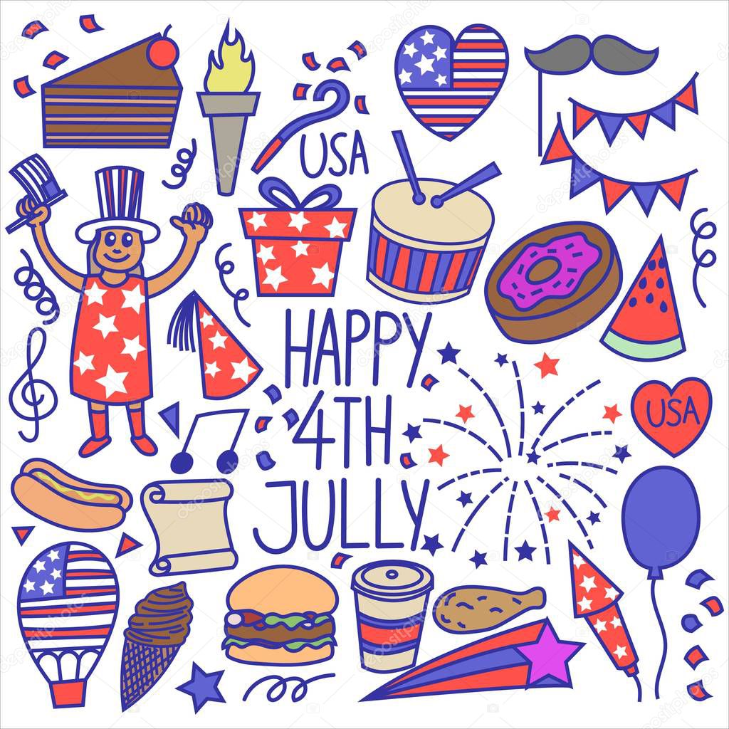 Independence day, 4th of july doodle