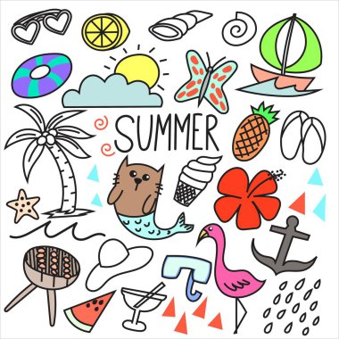 El çizilmiş yaz seti 