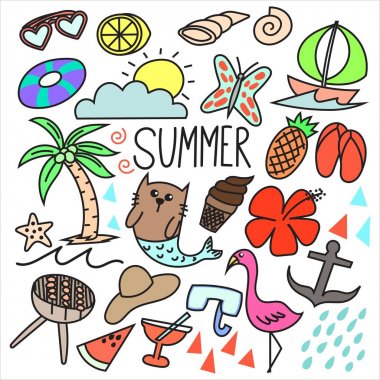 El çizilmiş yaz seti 