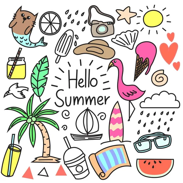 Tangan Digambar Set Musim Panas Grafik Vektor